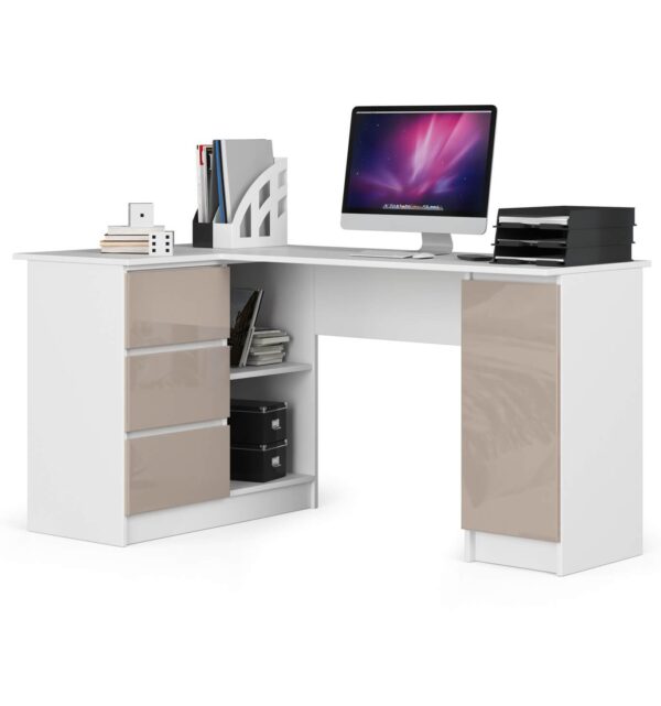 Ak furniture Rohový písací stôl B20 155 cm biely/cappuccino lesk ľavý