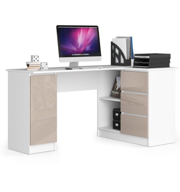 Ak furniture Rohový písací stôl B20 155 cm biely/cappuccino lesk pravý